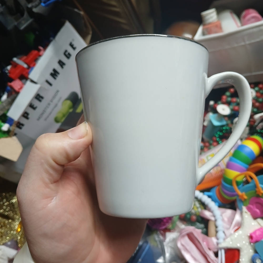 White Ceramic Mug with Silver Rim - Unbranded